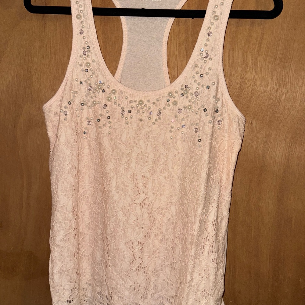 Express Cream Fitted Embellished Tank Top